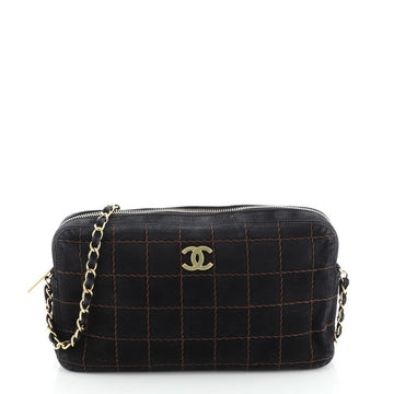 Vintage Chocolate Bar Camera Bag Quilted Suede