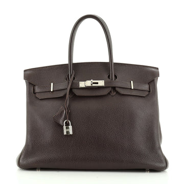 Hermes Birkin Handbag Brown Buffalo Skipper with Palladium Hardware 35