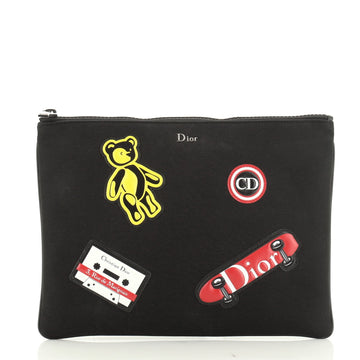 Zip Pouch Patch Embellished Nylon