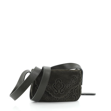 Floral Eyelet Messenger Bag Embroidered Suede Mini