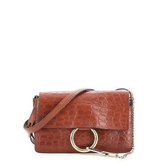 Chloe Faye Shoulder Bag Crocodile Embossed Leather Small