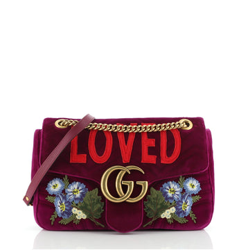 Gucci GG Marmont Flap Bag Embroidered Matelasse Velvet Medium