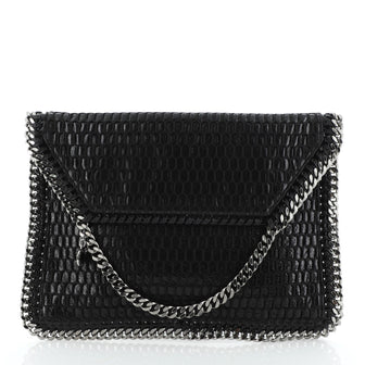 Falabella Fold Over Clutch Mesh and Faux Patent
