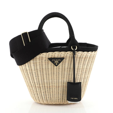 Prada Convertible Basket Bag Wicker with Canvas Small