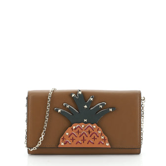 Rockstud Wallet On Chain Leather with Applique