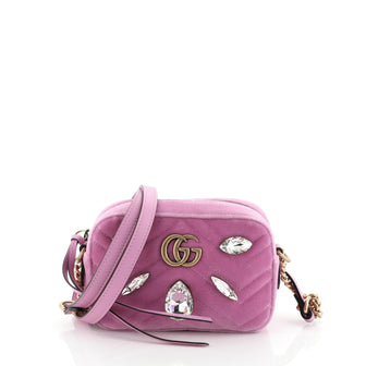 GG Marmont Shoulder Bag Crystal Embellished Matelasse Velvet Mini