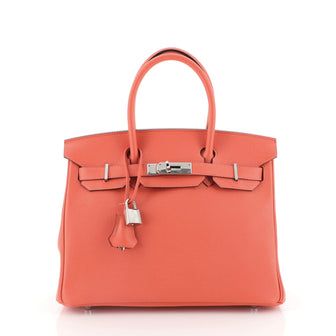 Hermes Birkin Handbag Red Epsom with Palladium Hardware 30