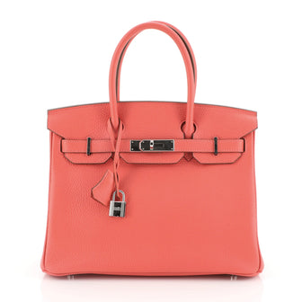 Hermes Birkin Handbag Pink Clemence with Palladium Hardware 30