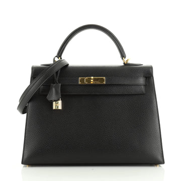 Hermes Kelly Handbag Black Ardennes with Gold Hardware 32