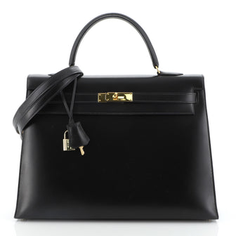Hermes Kelly Handbag Black Box Calf with Gold Hardware 35
