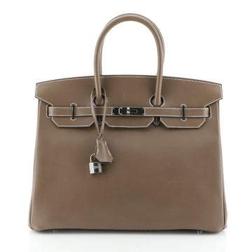 Hermes Birkin Handbag Grey Tadelakt with Palladium Hardware 35