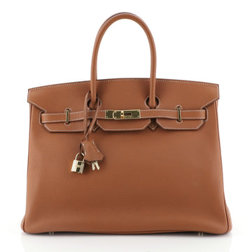 Hermes Birkin Handbag Brown Clemence with Gold Hardware 35