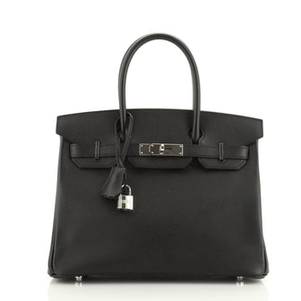 Hermes Birkin Handbag Black Epsom with Palladium Hardware 30