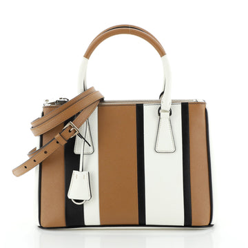Double Zip Lux Tote Striped Saffiano Leather Small