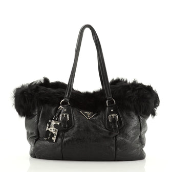 Buckle Tote Leather and Fur Medium