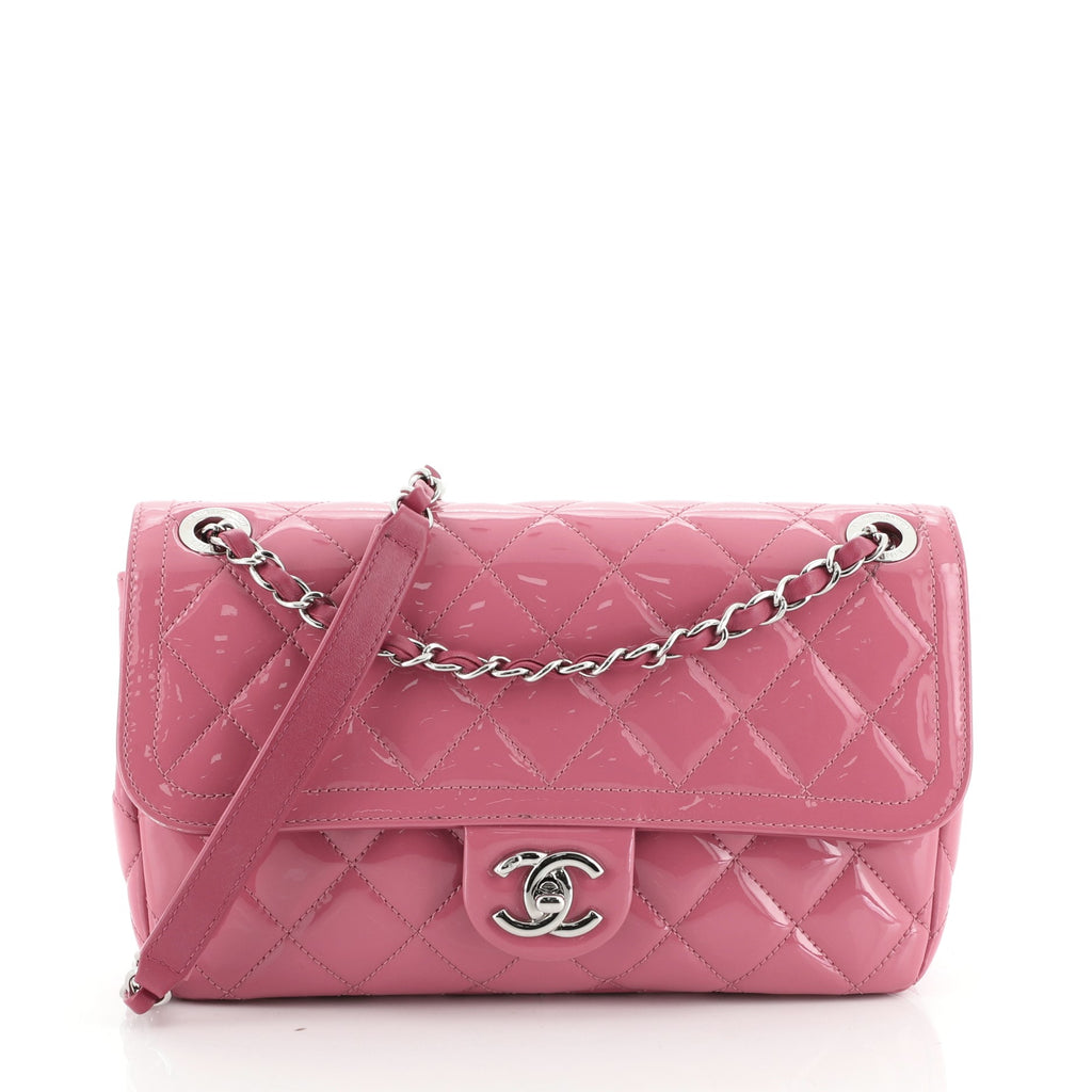 Chanel Coco Shine Flap Bag Quilted Patent Medium Pink 504631