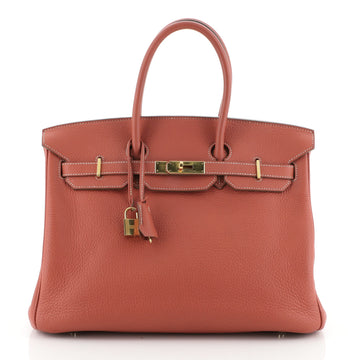 Birkin Handbag Sanguine Clemence with Gold Hardware 35