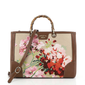 Bamboo Shopper Tote Needle Point Textile Large