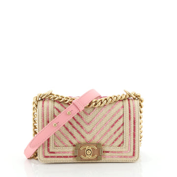 Boy Flap Bag Chevron Embroidered Cotton Canvas Small