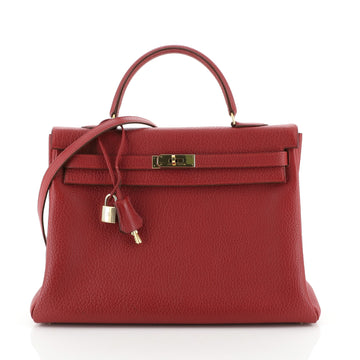 Kelly Handbag Rouge Vif Fjord with Gold Hardware 35