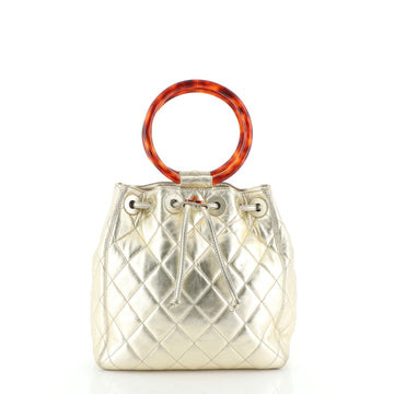 Vintage Resin Handle Drawstring Bucket Bag Quilted Lambskin Medium
