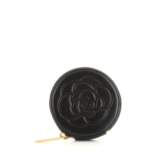 Round Camellia Coin Purse Leather