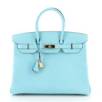 Birkin Handbag Bleu Atoll Epsom with Gold Hardware 35