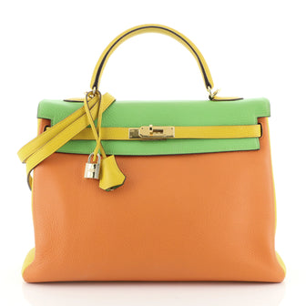 Kelly Handbag Tricolor Clemence with Gold Hardware 35