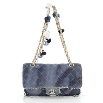 Paris-Dubai Pom Pom CC Flap Bag Printed Denim Medium