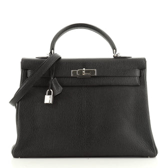 Kelly Handbag Noir Chevre de Coromandel with Palladium Hardware 35