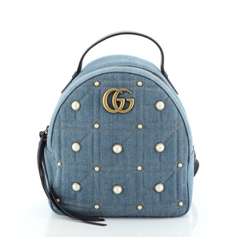 Pearly GG Marmont Backpack Embellished Matelasse Denim Small