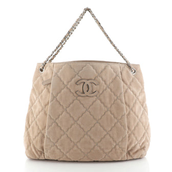 Double Stitch Hamptons Shoulder Bag Quilted Nubuck Large