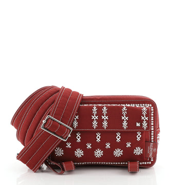 Rockstud Flap Messenger Bag Beaded Canvas Small