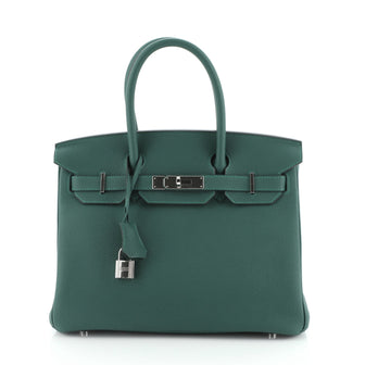 Birkin Handbag Malachite Togo with Palladium Hardware 30