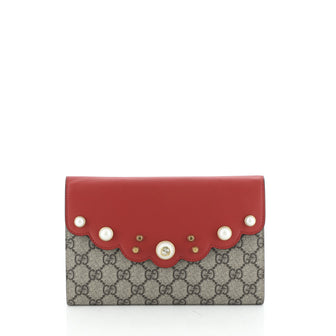 Gucci Pearly Peony Clutch GG Coated Canvas and Leather 