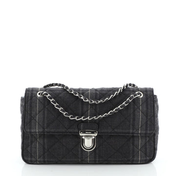 Pushlock Flap Chain Shoulder Bag Quilted Printed Denim Small