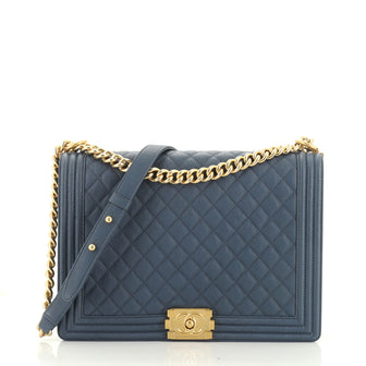 Boy Flap Bag Quilted Caviar Large