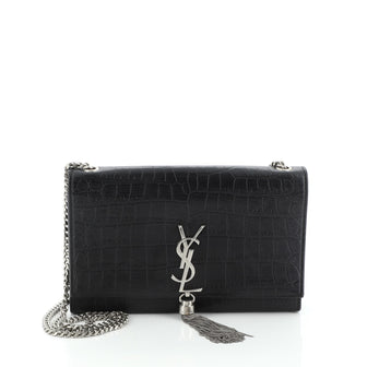 Saint Laurent Classic Monogram Tassel Crossbody Bag Crocodile Embossed Leather Medium