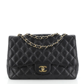Chanel Vintage Classic Single Flap Bag Quilted Caviar Jumbo