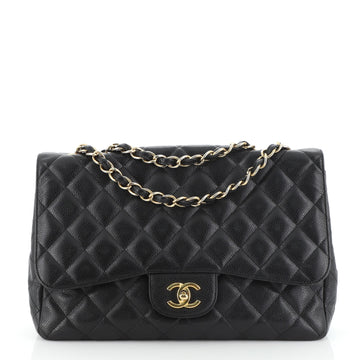 Chanel Vintage Classic Single Flap Bag Quilted Caviar Jumbo