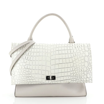 Shark Convertible Satchel Crocodile Embossed Leather Medium