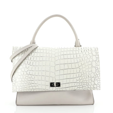 Shark Convertible Satchel Crocodile Embossed Leather Medium