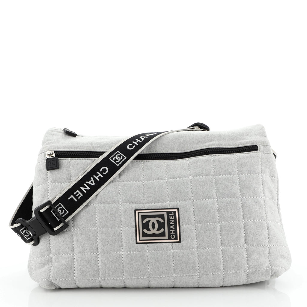 Chanel Sport Line Zip Messenger Bag Quilted Nylon Large 50663