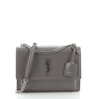 Sunset Crossbody Bag Crocodile Embossed Leather Medium