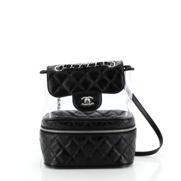 Zip Around Flap Backpack Quilted Crumpled Calfskin and PVC Small