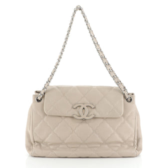 Double Stitch Hamptons Accordion Flap Tote Quilted Calfskin Large
