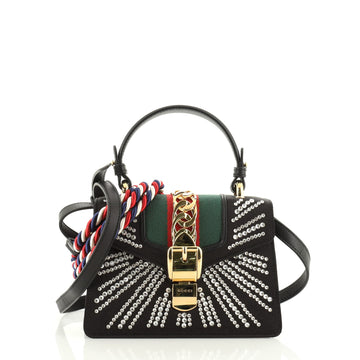 Gucci Sylvie Top Handle Bag Crystal Embellished Satin Mini