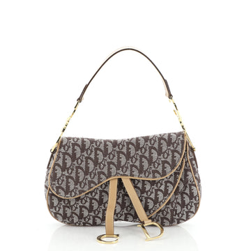 Christian Dior Vintage Double Saddle Bag Diorissimo Canvas 