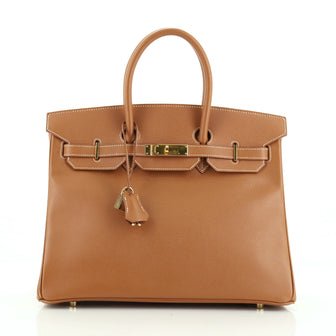 Hermes Birkin Handbag Brown Courchevel with Gold Hardware 35