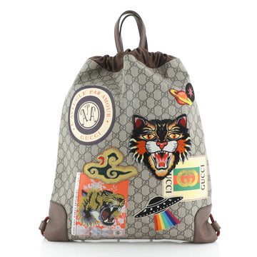 Gucci Courrier Soft Drawstring Backpack GG Coated Canvas with Applique Medium